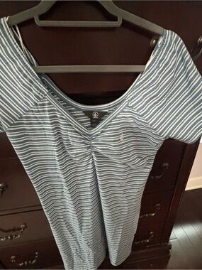 Volcom Blue and White Striped V-Neck Knit Dress